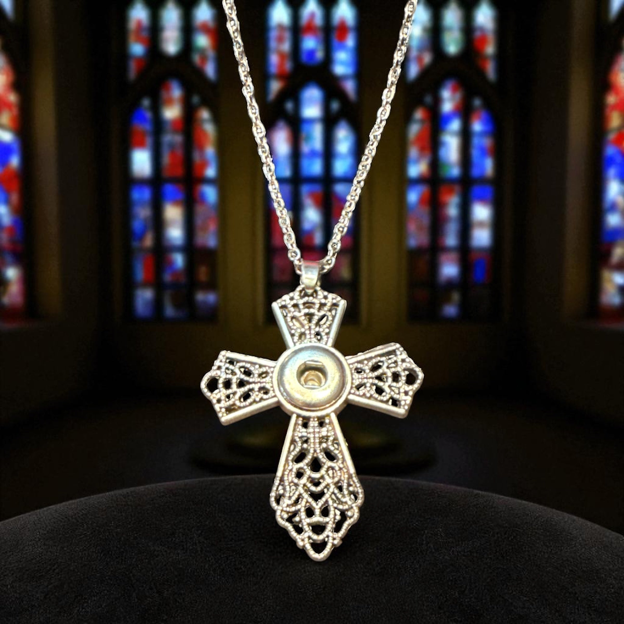 Open Filigree Design 12mm MINI Snap Charm Necklace with Chain