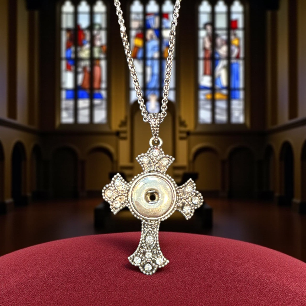 Classic Silver Rhinestone 20mm Snap Charm Base Snap Necklace with Chain Included for Snap Jewelry