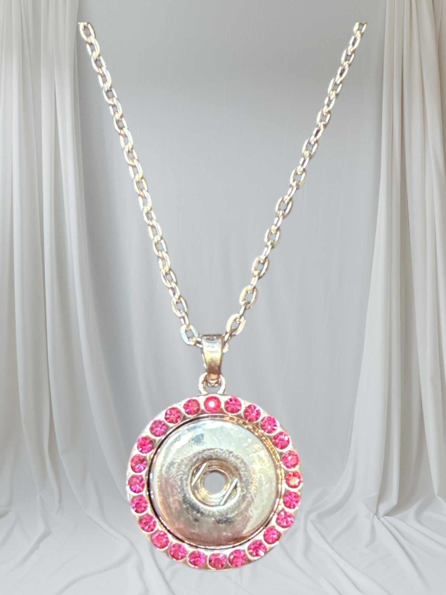 Pink Round Rhinestone Pendant with 20mm Snap to Insert from Simple Elegance Jewelry Snap Charms