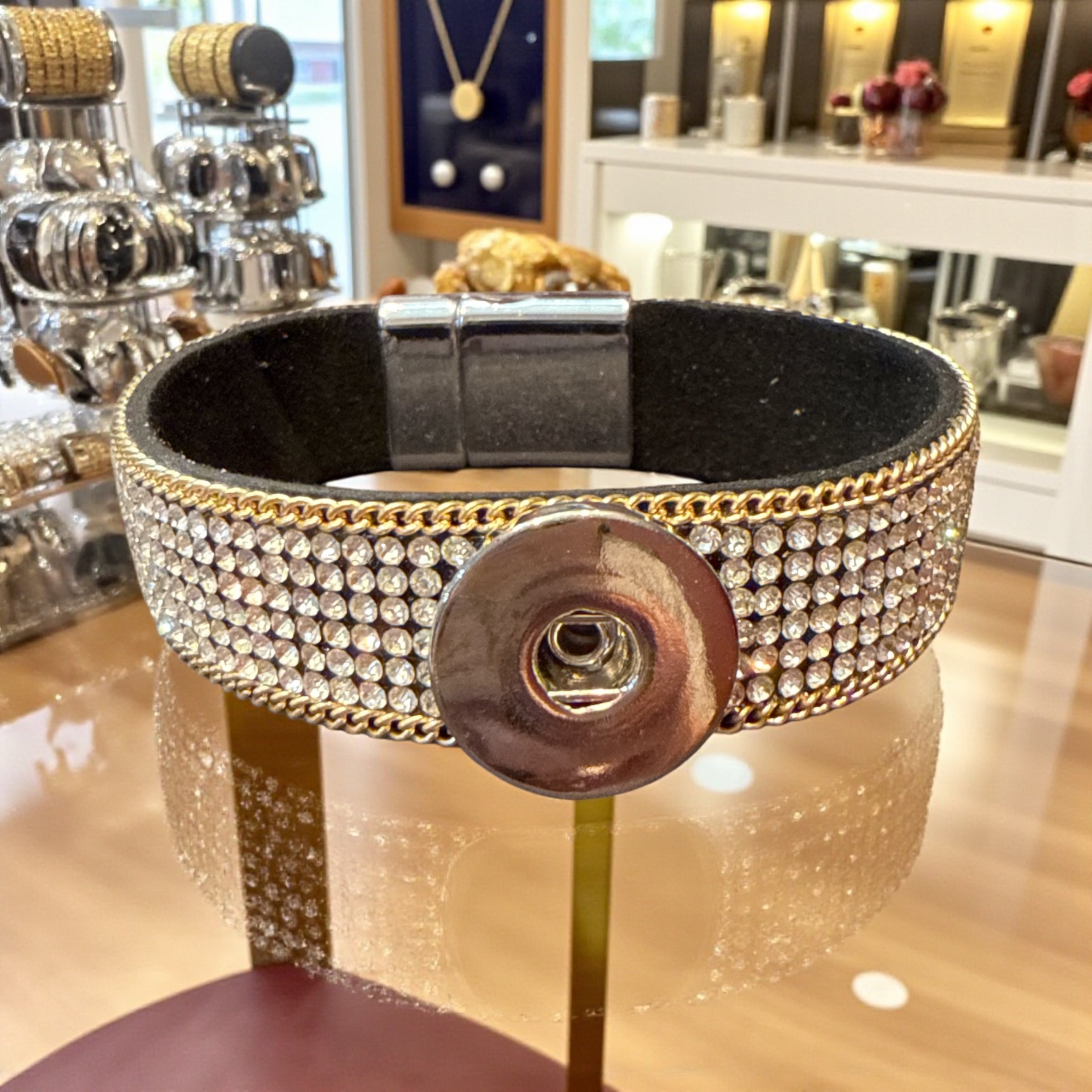 Rhinestone Clear with Silver and Gold Accents and Magnetic Closure for 20mm Snap Charm from Simple Elegance Jewelry