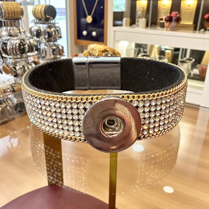 Rhinestone Clear with Silver and Gold Accents and Magnetic Closure for 20mm Snap Charm from Simple Elegance Jewelry