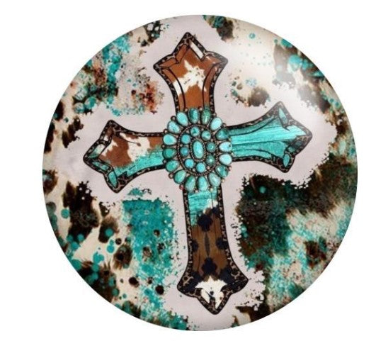Western Turquoise Cross 20mm Snap Charm