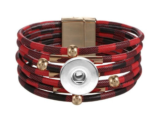 Magnetic Buffalo Print Multi-Strap 20mm Snap Bracelet