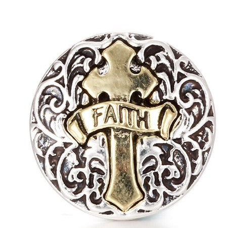 Silver-Gold Metal Filigree Cross Faith Snap Charm 20mm
