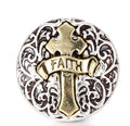 Silver-Gold Metal Filigree Cross Faith Snap Charm 20mm