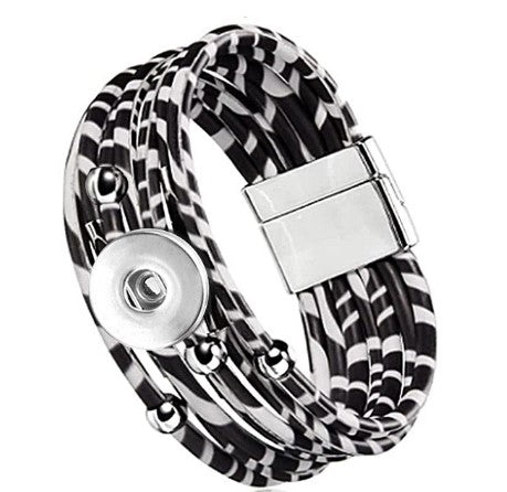 Black-White Zebra Stripe Magnetic 20mm Snap Bracelet