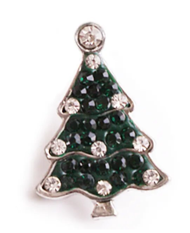 Green Rhinestone Christmas Tree Metal Snap Charm 20mm