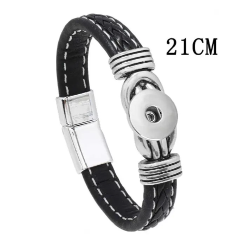Leather Knot Bangle Single Snap Charm Bracelet 20mm Snaps