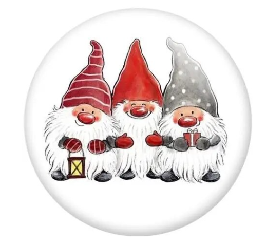 Three Holiday Christmas Gnomes 20mm Snap Charms
