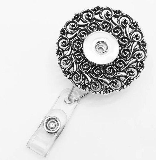 Large Round Filigree Retractable Snap Charm Badge Holder 20mm Snap for Snap Charm Jewelry