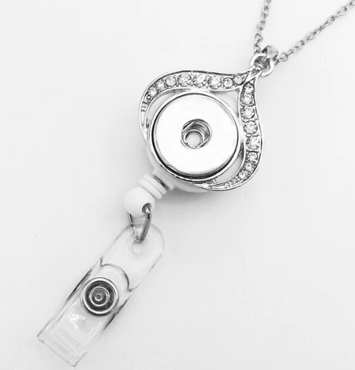 Rhinestone Open Design Retractable Badge Holder Necklace 20mm Snap for Snap Charm Jewelry
