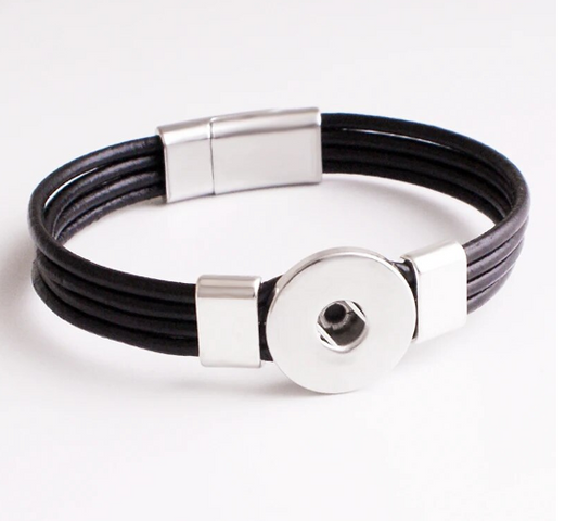 PU Leather Bangle Magnetic Clasp Single Snap 20mm Bracelet