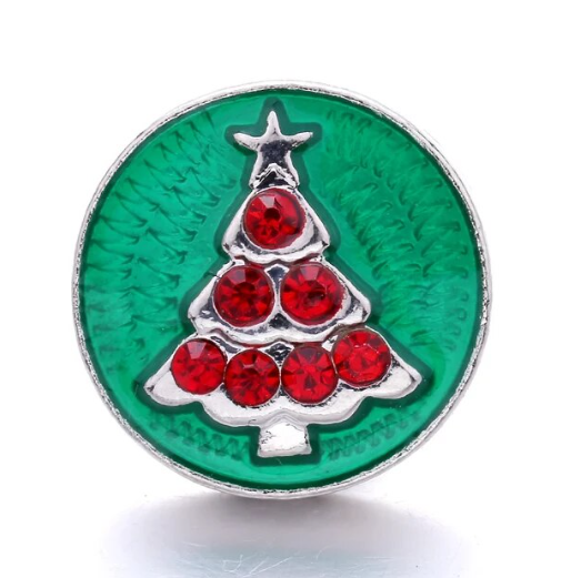 Green/Red Rhinestone Metal Christmas Tree Holiday Snap Charm 20mm