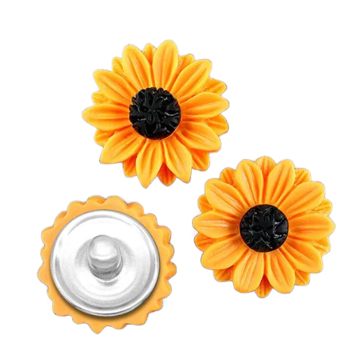 Acrylic Yellow Sunflower 3D Lightweight Snap Charms in 20mm and 12mm Size