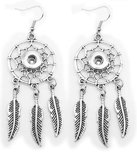 Dreamcatcher 12mm Feather Dangle Earrings for Mini Snaps