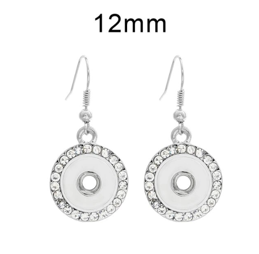 Rhinestone Round Dangle 12mm (Mini)  Snap Earrings