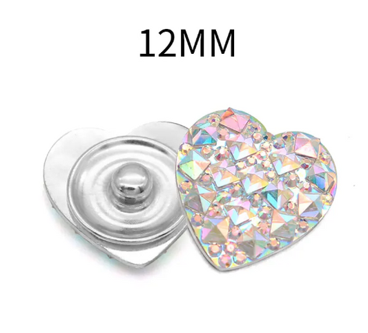 Acrylic Large Heart Shape Iridescent 12mm Snap Charm