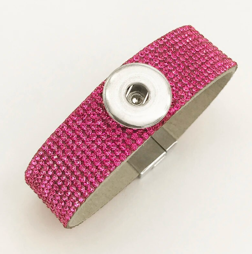 Pink Magnetic Clasp Rhinestone Bracelet 20mm Snap Charm