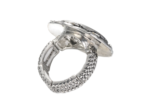 Elastic Stretch Adjustable Silver-tone 20mm Detailed Snap Ring