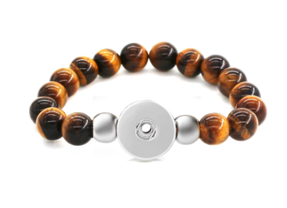 Elastic Stretch Adjustable Tiger Eye Beaded 20mm Snap Bracelet