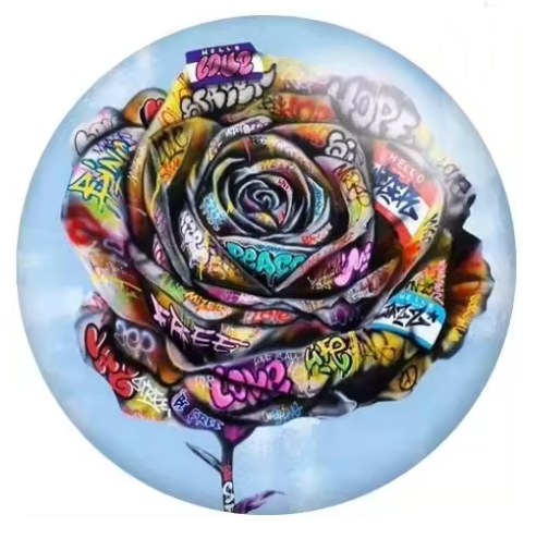 Graffiti  Rose Blue 20mm Snap Charm for Snap Jewelry