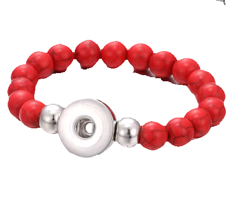 A turquoise crackle stretch bracelet with a 20mm snap closure, featuring a vibrant crackle design and a silver-colored snap.