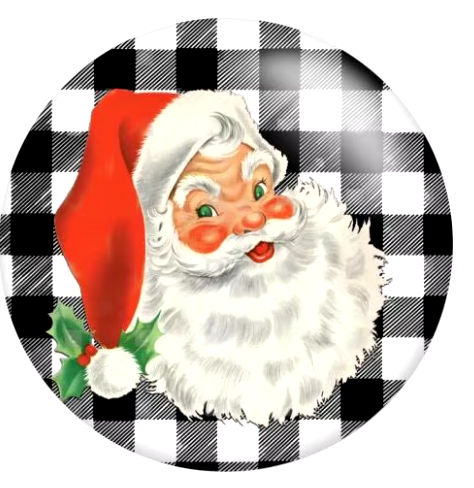 Santa Face Black/White Plaid 20mm Snap Charm for Snap Jewerly