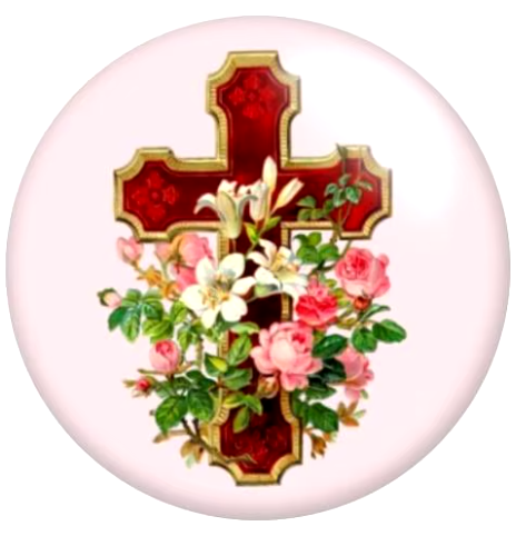 Pink Floral Religious Faith Cross Snap 20mm for Snap Jewelry