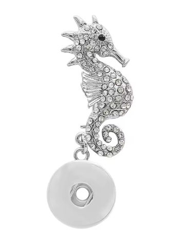 Rhinestone Seahorse Single Snap Broach Pin 20mm