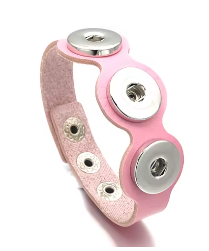 Light Pink PU Leather Triple Snap 20mm Bracelet for Snap Charm Jewelry