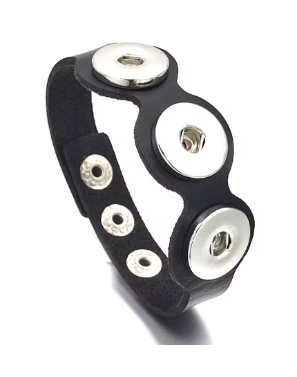 Black PU Leather Triple Snap 20mm Bracelet for Snap Jewelry