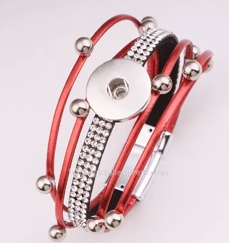 Magnetic Rhinestone Multi- Split Red Bracelet for 20mm Snap Charm