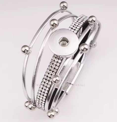 Magnetic Rhinestone Multi- Split Silver Bracelet for 20mm Snap Charm