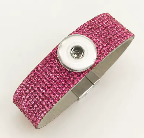 Bright Pink Rhinestone Magnetic Closure 20mm Snap Charm Jewelry