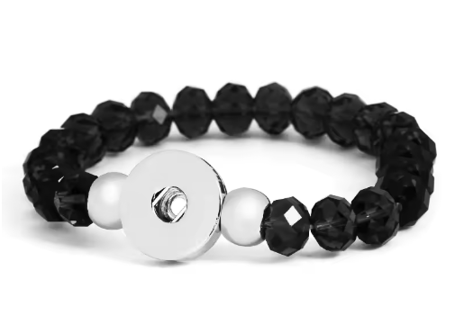 Black 8mm Elastic Stretch Glass Bead Single Snap 20mm Bracelet