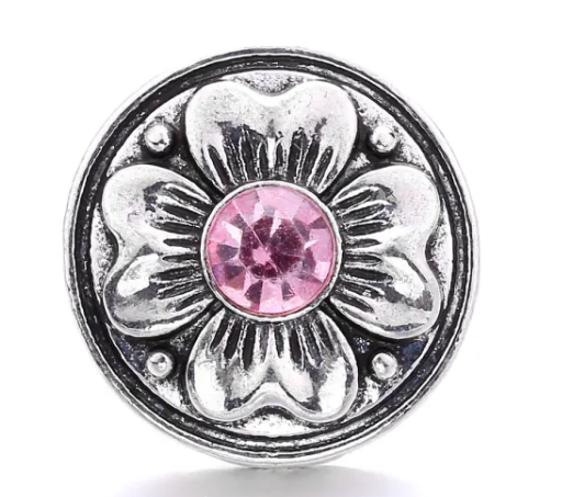 Flower Metal Rhinestone Birthstone 20mm Snap Charm Jewelry (Assorted Colors)