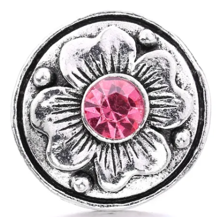 Flower Metal Rhinestone Birthstone 20mm Snap Charm Jewelry (Assorted Colors)
