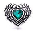Green Metal Wing Rhinestone Heart 20mm Snap Charm for Snap Jewelry