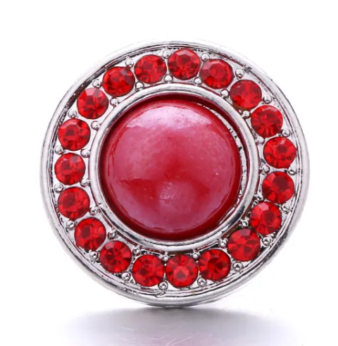 Red Pearl 20mm Rhinestone Metal Snap Charm for Snap Jewelry