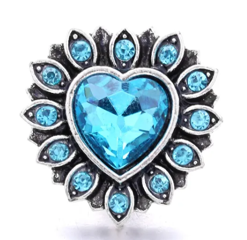 Turquoise Rhinestone Heart 20mm Snap for Snap Jewelry