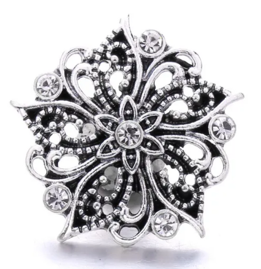 Filigree Flower Clear Rhinestone Metal 20mm Snap Charm for Snap Jewelry