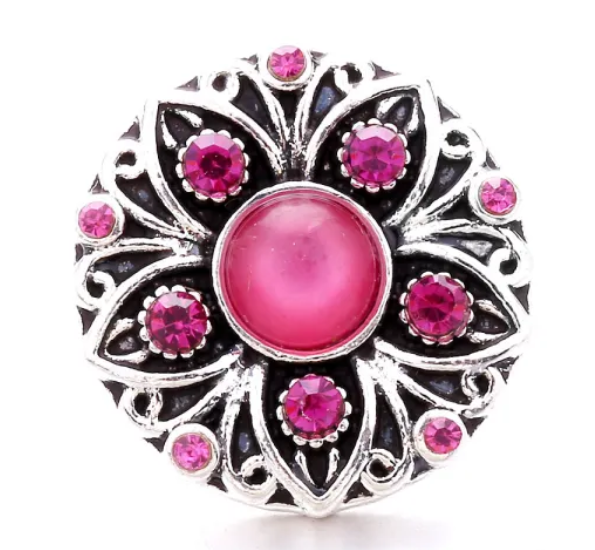 Metal Colored Rhinestone Flower Design Metal 20mm Snap Charm for Snap Jewelry