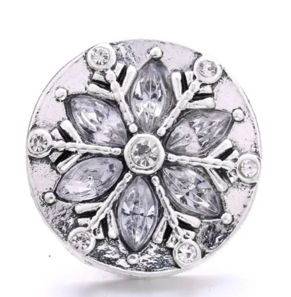 Clear Snowflake Rhinestone Metal 20mm Snap Charm for Snap Jewelry