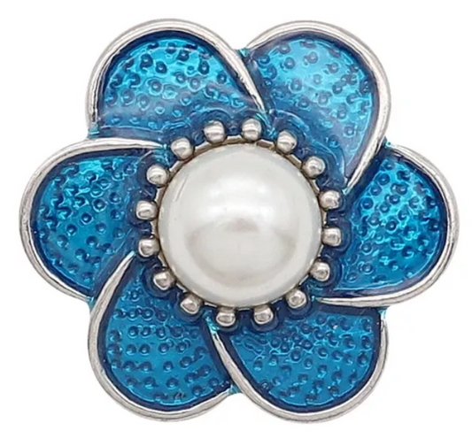 Teal Blue Pearl Flower 20mm Snap Charm for Snap Charm Jewelry