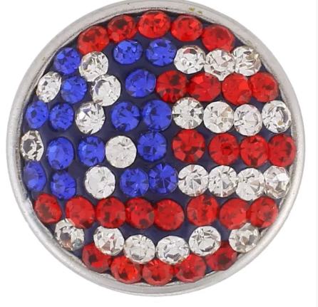 Rhinestone Red White Blue Flag 18mm for Snap Charm Jewelry