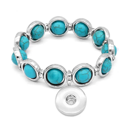 Western Style Turquoise Stretch Bead Bracelet with 20mm Snap Dangle for Snap Jewelry