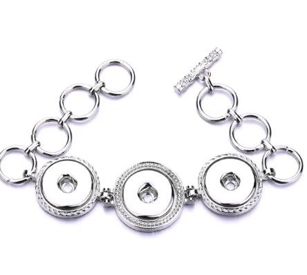 Triple Snap Toggle Adjustment 20mm Snap Bracelet on Size Fits Most
