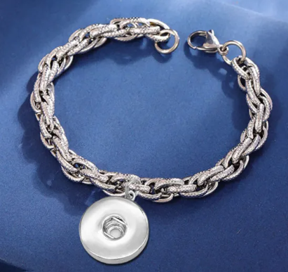 Stainless Steel Cable Link 20mm Dangle Single Snap Bracelet