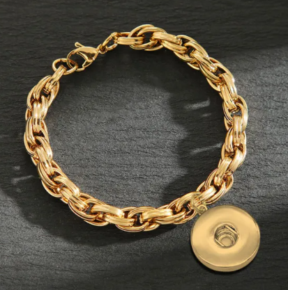 Gold Stainless Steel Cable Link 20mm Dangle Single Snap Bracelet