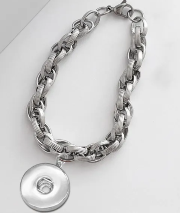 Stainless Steel Cable Link 20mm Dangle Single Snap Bracelet